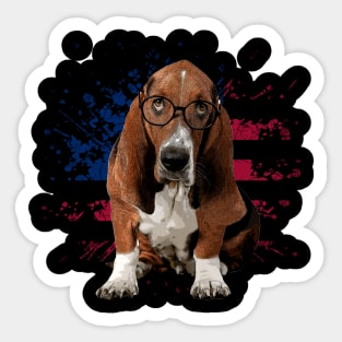 Soulful Stares Basset Hound American Flag Tee for Dog Lovers Sticker